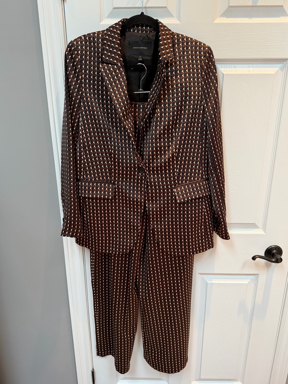 Banana Republic Brown and Cream Printed Blazer and Pants Set